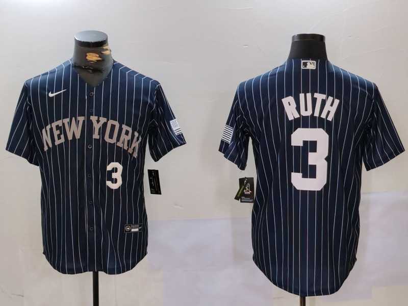 Men%27s New York Yankees #3 Babe Ruth Navy Pinstripe Fashion Cool Base Jerseys->new york yankees->MLB Jersey